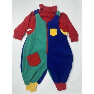 Vintage 1990s Colorblock Fleece One Piece Overalls & Shirt Size 6/9 Mo